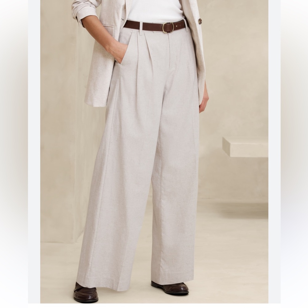 Banana Republic wide leg linen tailored high waisted pants 8 NWTS